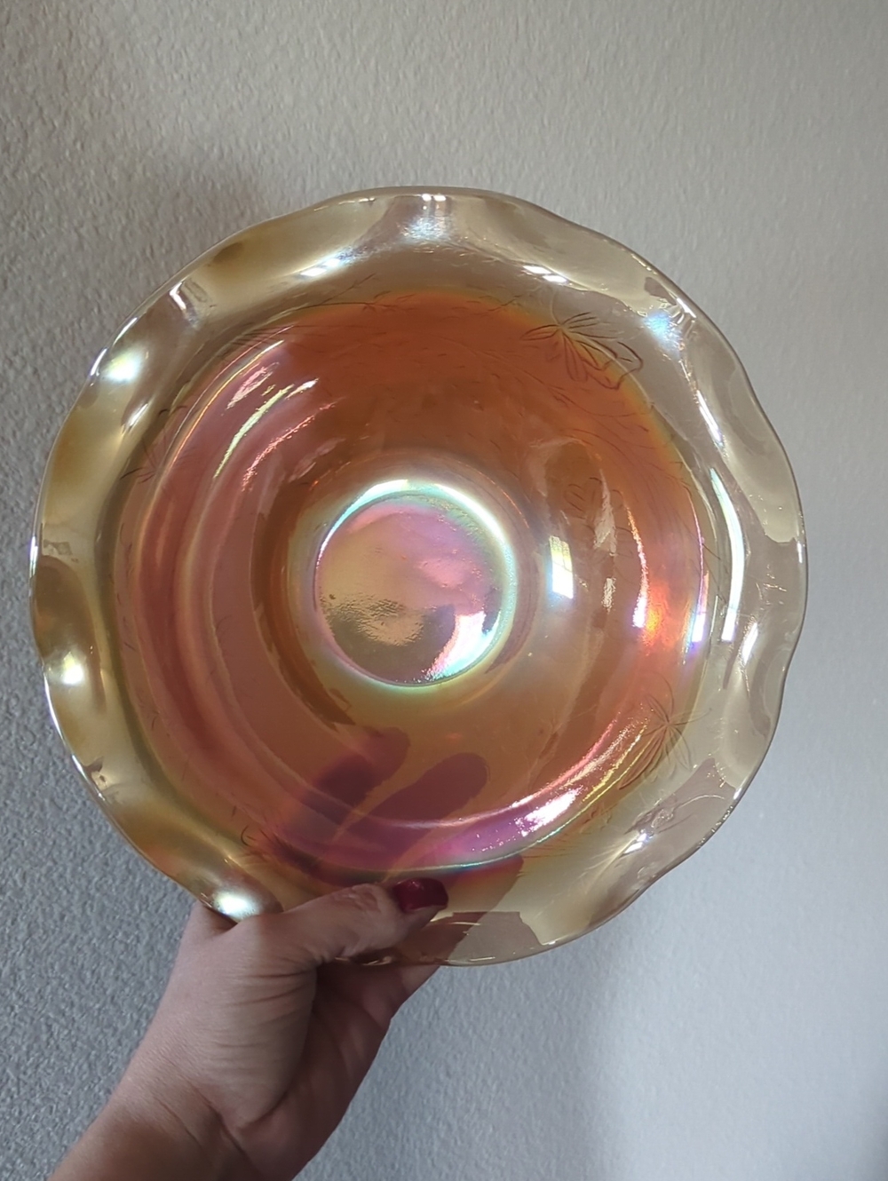 Iridescent Carnival Glass Bowl - Peachy Gold